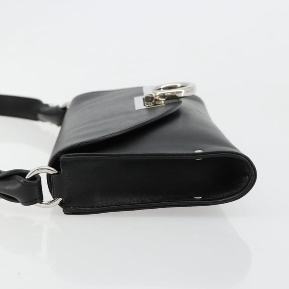 Salvatore Ferragamo Gancini Shoulder Bag Leather Black Silver Auth 182998A
