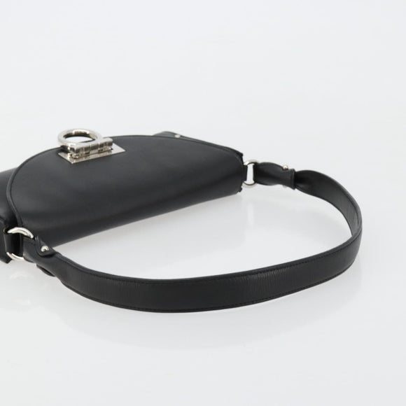 Salvatore Ferragamo Gancini Shoulder Bag Leather Black Silver Auth 182998A