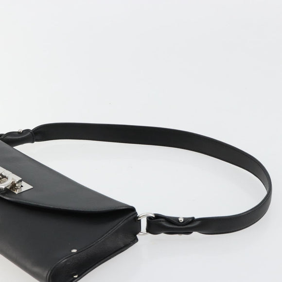 Salvatore Ferragamo Gancini Shoulder Bag Leather Black Silver Auth 182998A