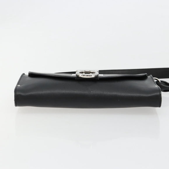 Salvatore Ferragamo Gancini Shoulder Bag Leather Black Silver Auth 182998A