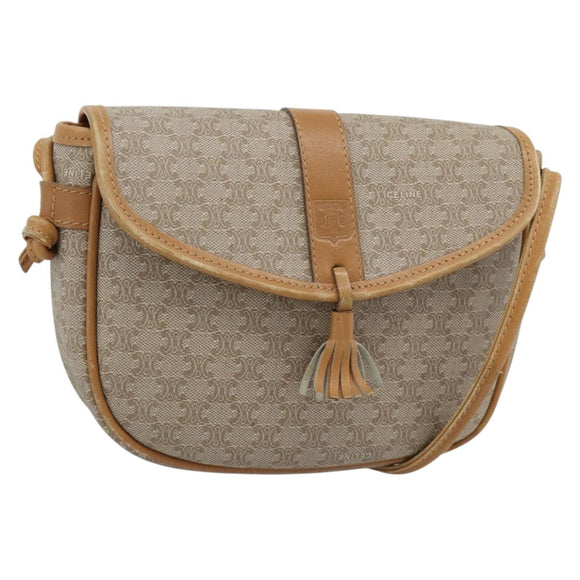 CELINE Macadam Canvas Shoulder Bag PVC Beige Gold Auth 183000A