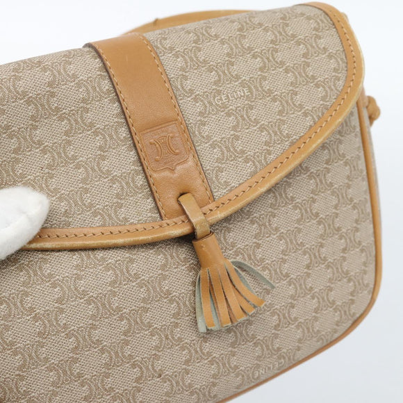CELINE Macadam Canvas Shoulder Bag PVC Beige Gold Auth 183000A