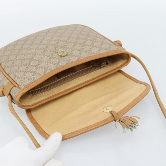 CELINE Macadam Canvas Shoulder Bag PVC Beige Gold Auth 183000A