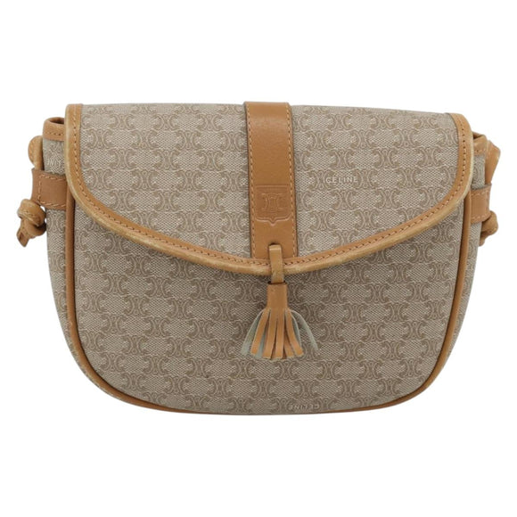 CELINE Macadam Canvas Shoulder Bag PVC Beige Gold Auth 183000A