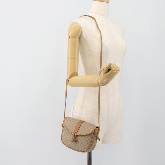 CELINE Macadam Canvas Shoulder Bag PVC Beige Gold Auth 183000A