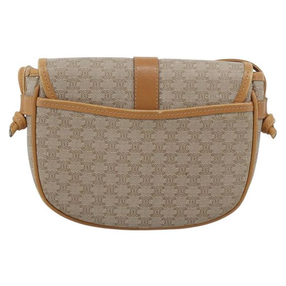CELINE Macadam Canvas Shoulder Bag PVC Beige Gold Auth 183000A