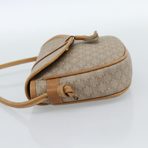 CELINE Macadam Canvas Shoulder Bag PVC Beige Gold Auth 183000A