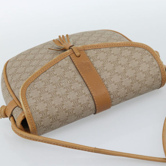 CELINE Macadam Canvas Shoulder Bag PVC Beige Gold Auth 183000A