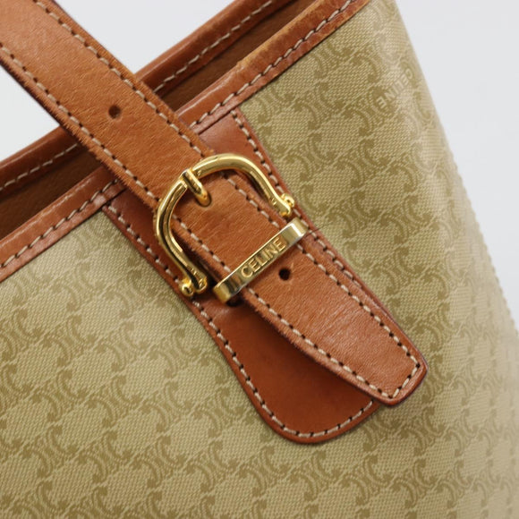 CELINE Macadam Canvas Tote Bag PVC Beige Gold Auth 183002