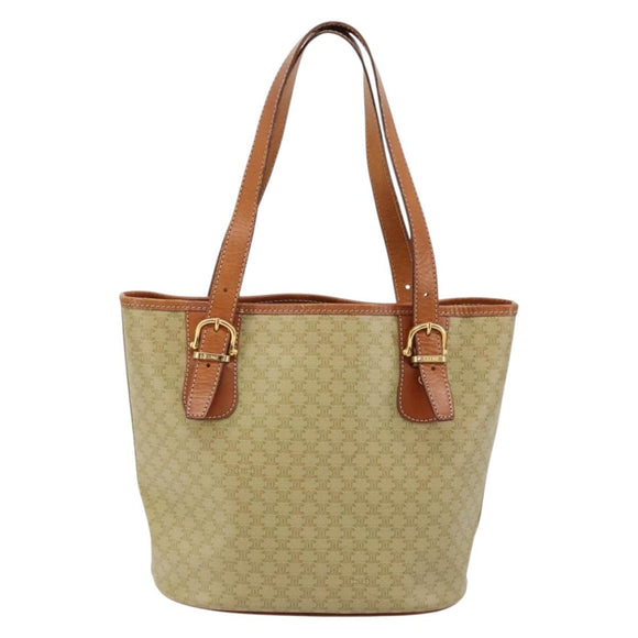 CELINE Macadam Canvas Tote Bag PVC Beige Gold Auth 183002