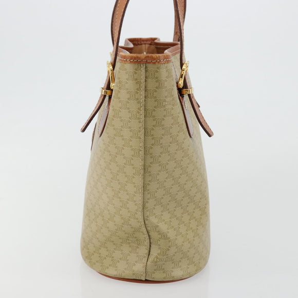 CELINE Macadam Canvas Tote Bag PVC Beige Gold Auth 183002