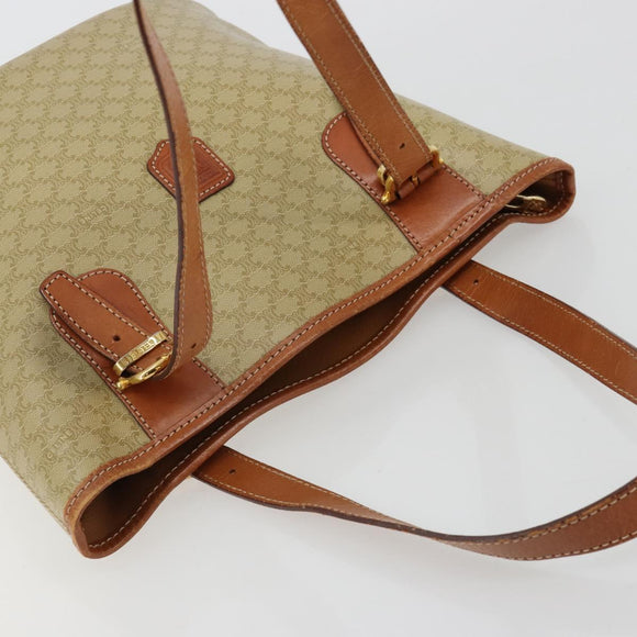 CELINE Macadam Canvas Tote Bag PVC Beige Gold Auth 183002