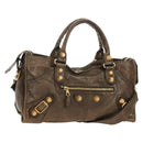 BALENCIAGA The Giant Part Time Bag Leather 2way Brown Gold 173082 Auth 183007M-1