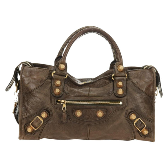 BALENCIAGA The Giant Part Time Bag Leather 2way Brown Gold 173082 Auth 183007M