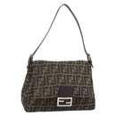 FENDI Zucca Canvas Mamma Baguette Shoulder Bag Black Brown Auth 183009M-1