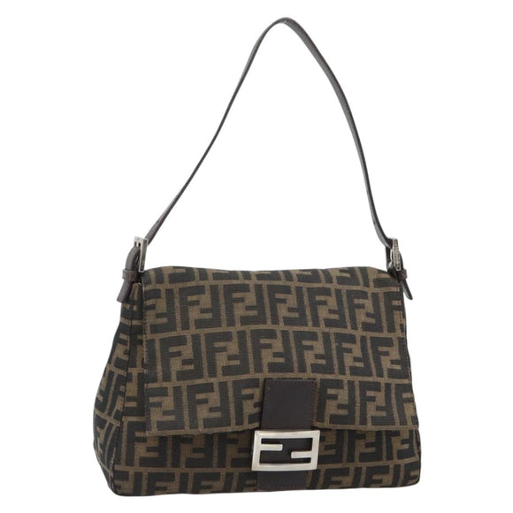 FENDI Zucca Canvas Mamma Baguette Shoulder Bag Black Brown Auth 183009M