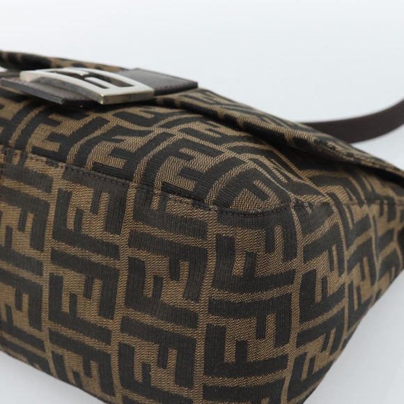 FENDI Zucca Canvas Mamma Baguette Shoulder Bag Black Brown Auth 183009M