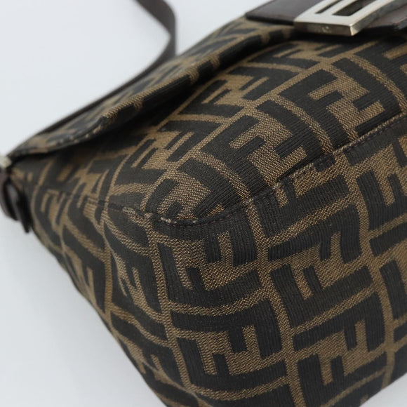 FENDI Zucca Canvas Mamma Baguette Shoulder Bag Black Brown Auth 183009M