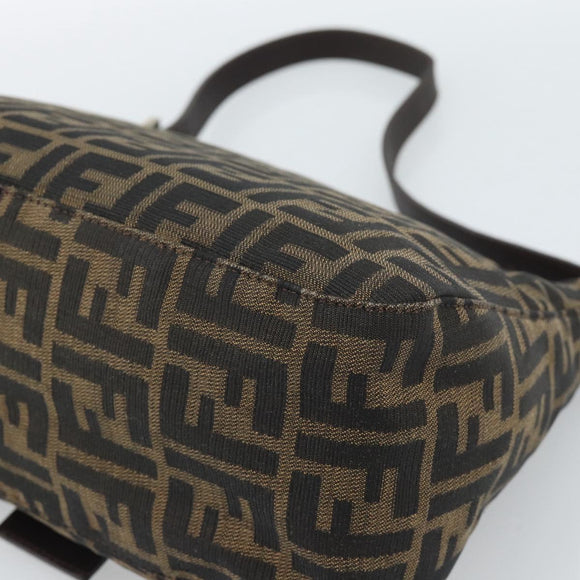 FENDI Zucca Canvas Mamma Baguette Shoulder Bag Black Brown Auth 183009M