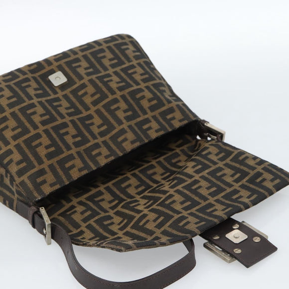 FENDI Zucca Canvas Mamma Baguette Shoulder Bag Black Brown Auth 183009M