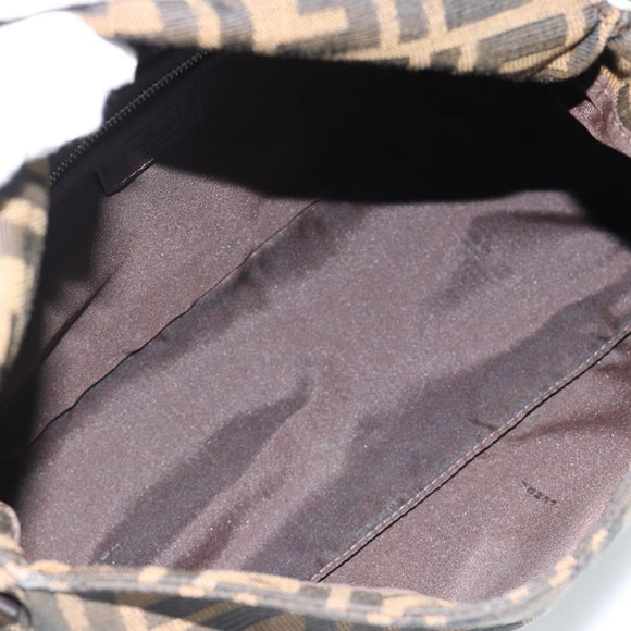 FENDI Zucca Canvas Mamma Baguette Shoulder Bag Black Brown Auth 183009M