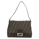FENDI Zucca Canvas Mamma Baguette Shoulder Bag Black Brown Auth 183009M-13