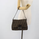 FENDI Zucca Canvas Mamma Baguette Shoulder Bag Black Brown Auth 183009M-24