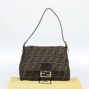 FENDI Zucca Canvas Mamma Baguette Shoulder Bag Black Brown Auth 183009M-12