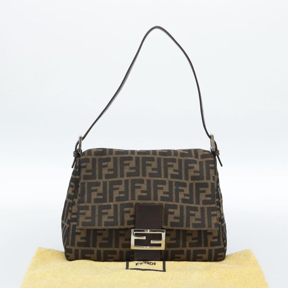 FENDI Zucca Canvas Mamma Baguette Shoulder Bag Black Brown Auth 183009M