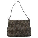 FENDI Zucca Canvas Mamma Baguette Shoulder Bag Black Brown Auth 183009M-2
