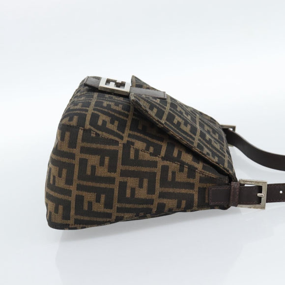 FENDI Zucca Canvas Mamma Baguette Shoulder Bag Black Brown Auth 183009M