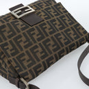 FENDI Zucca Canvas Mamma Baguette Shoulder Bag Black Brown Auth 183009M-6