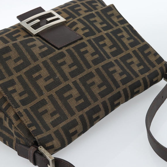 FENDI Zucca Canvas Mamma Baguette Shoulder Bag Black Brown Auth 183009M