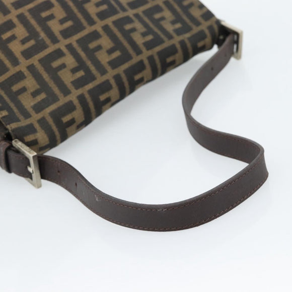 FENDI Zucca Canvas Mamma Baguette Shoulder Bag Black Brown Auth 183009M