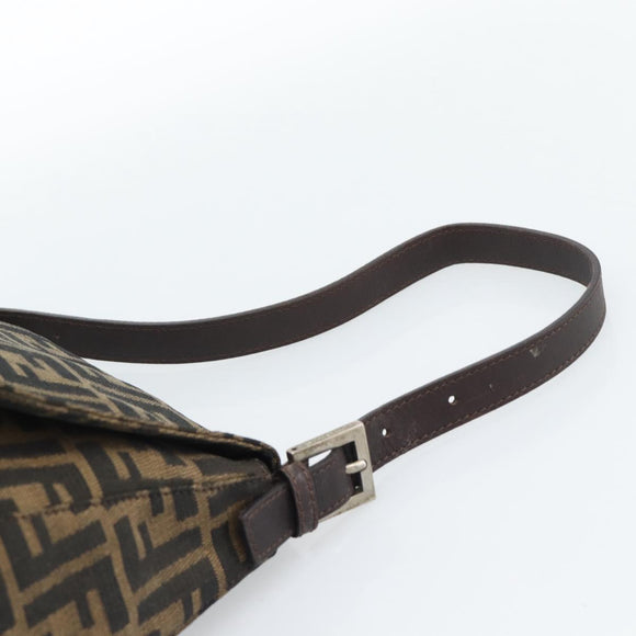 FENDI Zucca Canvas Mamma Baguette Shoulder Bag Black Brown Auth 183009M