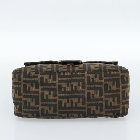 FENDI Zucca Canvas Mamma Baguette Shoulder Bag Black Brown Auth 183009M