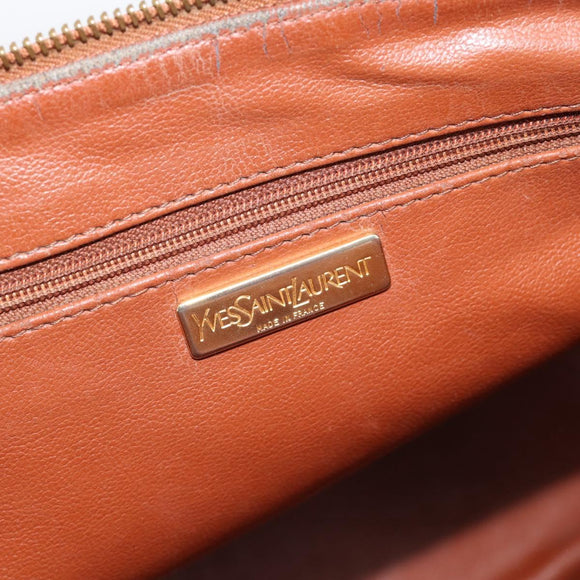 SAINT LAURENT Hand Bag Leather 2way Brown Gold Auth 183013