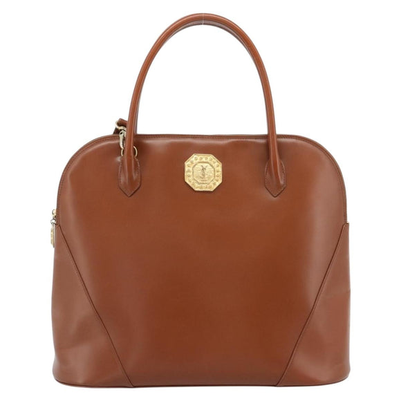 SAINT LAURENT Hand Bag Leather 2way Brown Gold Auth 183013