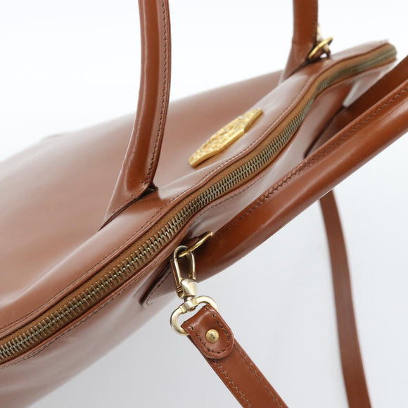 SAINT LAURENT Hand Bag Leather 2way Brown Gold Auth 183013