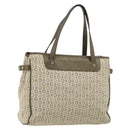 CELINE C Macadam Canvas Hand Bag Leather Beige Silver Auth 183014-1