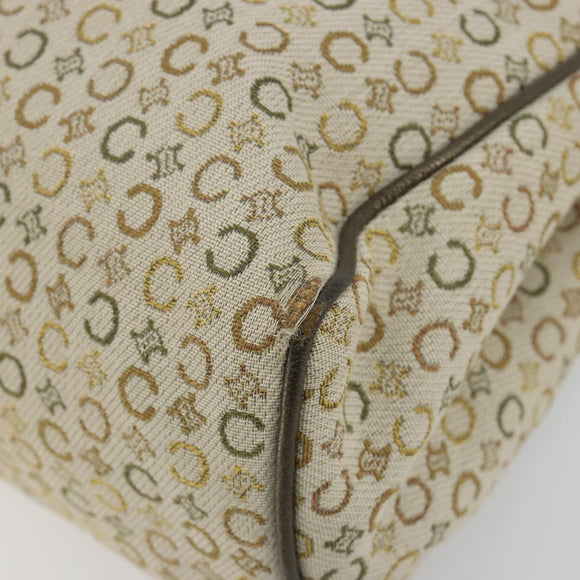 CELINE C Macadam Canvas Hand Bag Leather Beige Silver Auth 183014