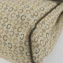 CELINE C Macadam Canvas Hand Bag Leather Beige Silver Auth 183014-15