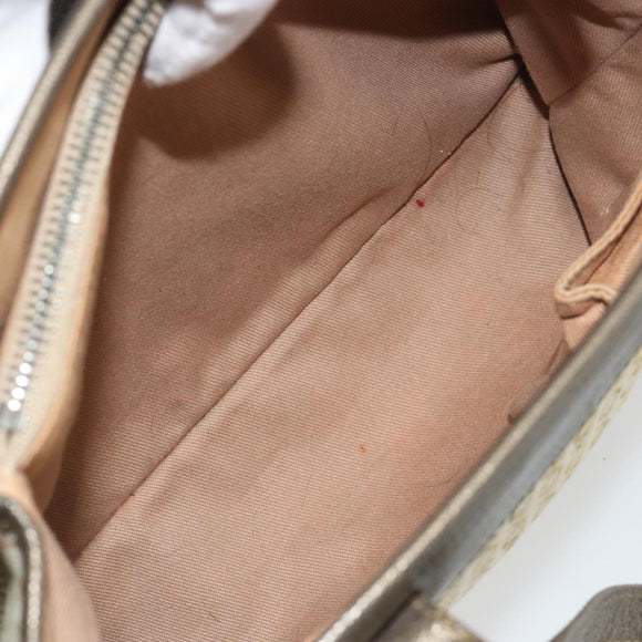 CELINE C Macadam Canvas Hand Bag Leather Beige Silver Auth 183014