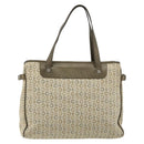 CELINE C Macadam Canvas Hand Bag Leather Beige Silver Auth 183014-13