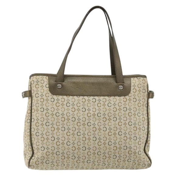 CELINE C Macadam Canvas Hand Bag Leather Beige Silver Auth 183014