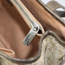 CELINE C Macadam Canvas Hand Bag Leather Beige Silver Auth 183014-21