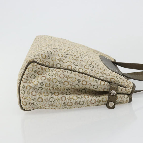 CELINE C Macadam Canvas Hand Bag Leather Beige Silver Auth 183014