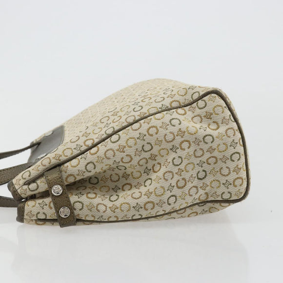 CELINE C Macadam Canvas Hand Bag Leather Beige Silver Auth 183014