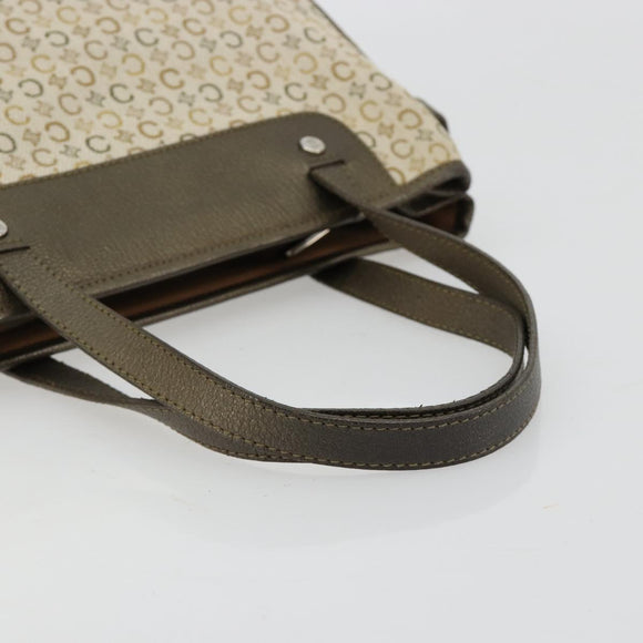 CELINE C Macadam Canvas Hand Bag Leather Beige Silver Auth 183014