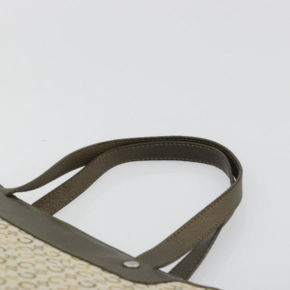 CELINE C Macadam Canvas Hand Bag Leather Beige Silver Auth 183014